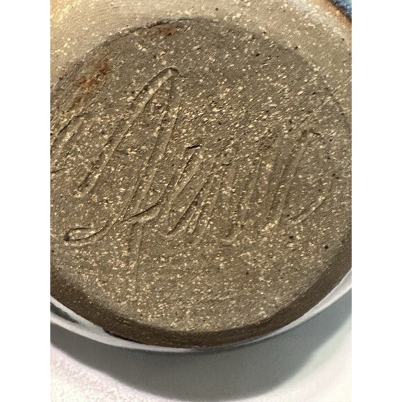 Studio Art Pottery Mini Vase Pot Artist Signed Blue Drip Short Squat Glazed - Picture 7 of 9